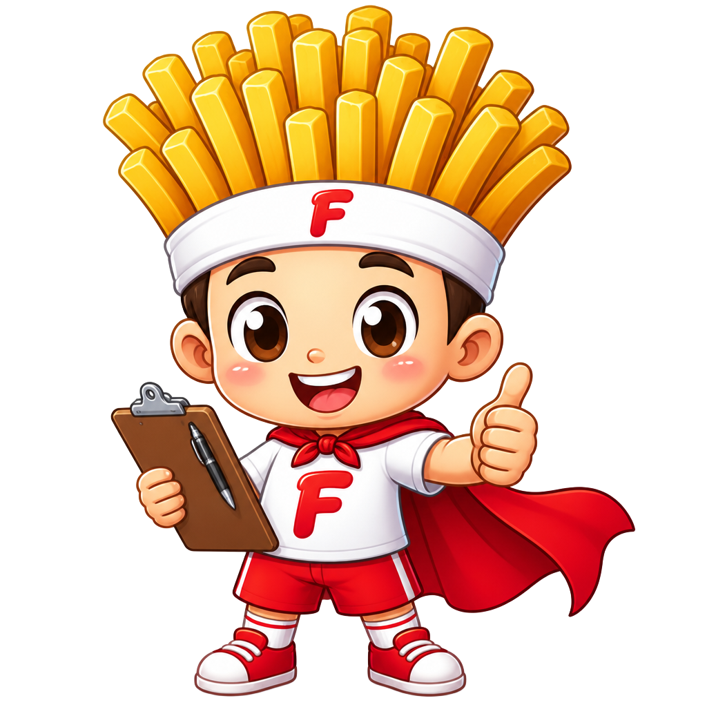 Fredhead mascot holding a clipboard